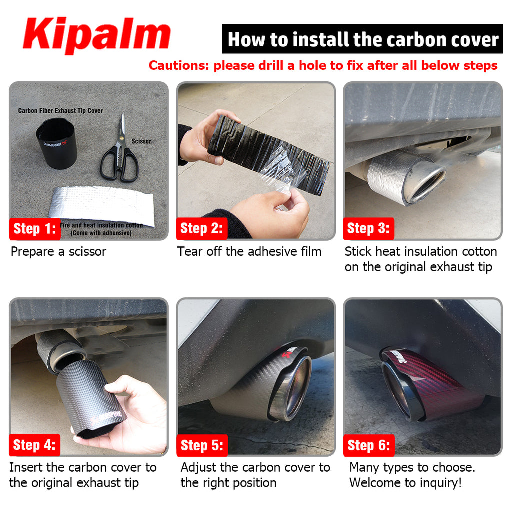 Kipalm Car Universal Exhaust Pipe Carbon Fiber Cover Muffler Pipe Tip Cover Without Logo