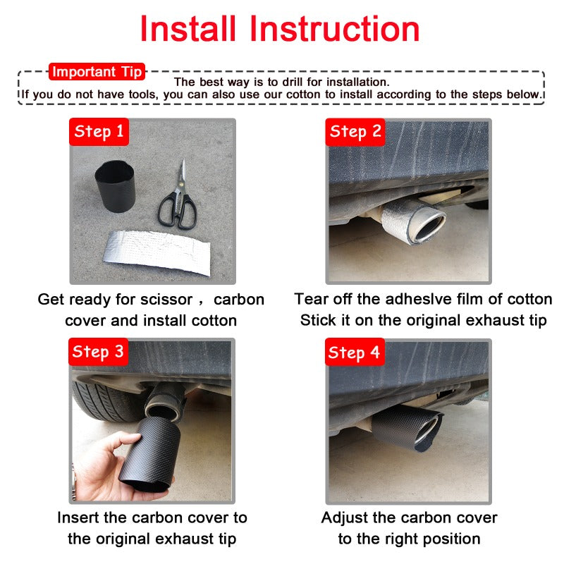 Kipalm Car Universal Exhaust Pipe Carbon Fiber Cover Muffler Pipe Tip Install Insulation Cotton