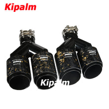 Load image into Gallery viewer, 1Pair Carbon Fiber Dual Y Shape Gold Foil Golden Forged Exhaust Tip Akrapovic Muffler Pipe 304 Stainless Steel Tailtips