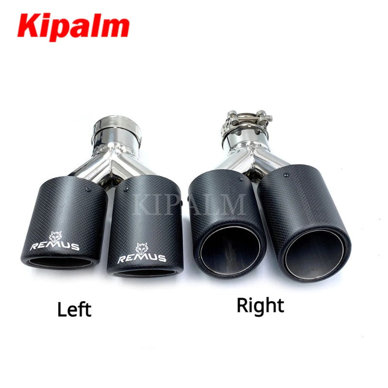 1 Pair Dual Y Shape Pipes Curly Edge Remus Sport Matte Carbon Fiber Exhaust Muffler Tips for BMW AUDI GOLF MAZDA
