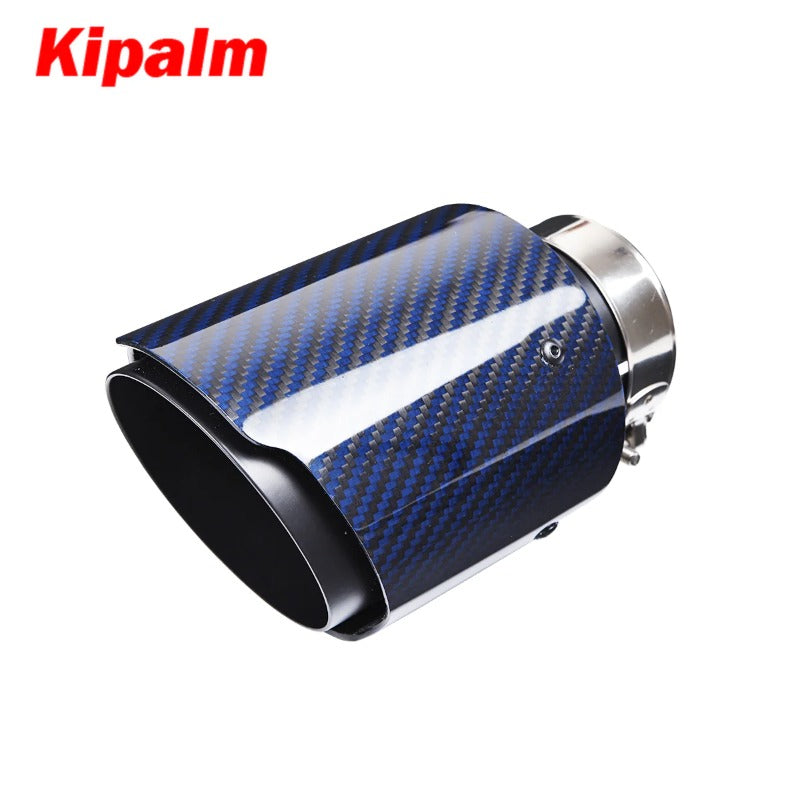 Unique Blue Carbon Fibre with Black Coated T304 Stainless Steel Tips Car Exhaust Pipe Muffler Tip Glossy Twill Carbon Fiber