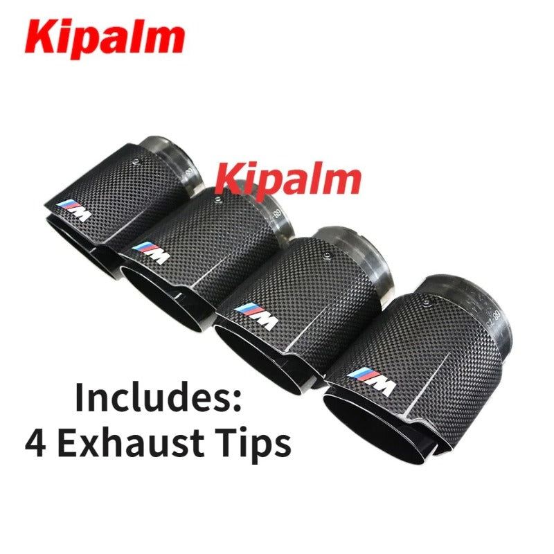 BMW M2 M3 M4 M5 M6 F87 F80 F82 F10 F12 Glossy Carbon Fiber M Performance Exhaust Tips with Black Stainless Steel 4pcs
