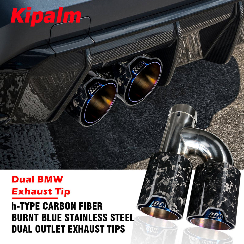 Kipalm M Performace h Style Dual End Forged Carbon Fiber Exhaust Muffler Pipe For BMW Universal Double Out