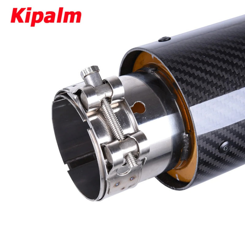 1PC Universal Golden Inner Pipe Glossy Black Twill Carbon Fiber Exhaust Muffler Tip Tail Pipe For BMW BENZ AUDI Without Logo