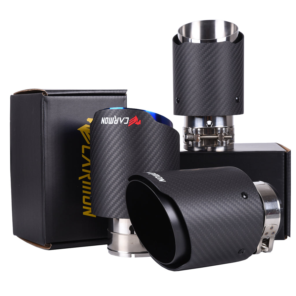 CARMON Twill Weave Matte Carbon Fiber Exhaust Pipe with black Stainless Steel Straight Edge Muffler Tip Tailpipe