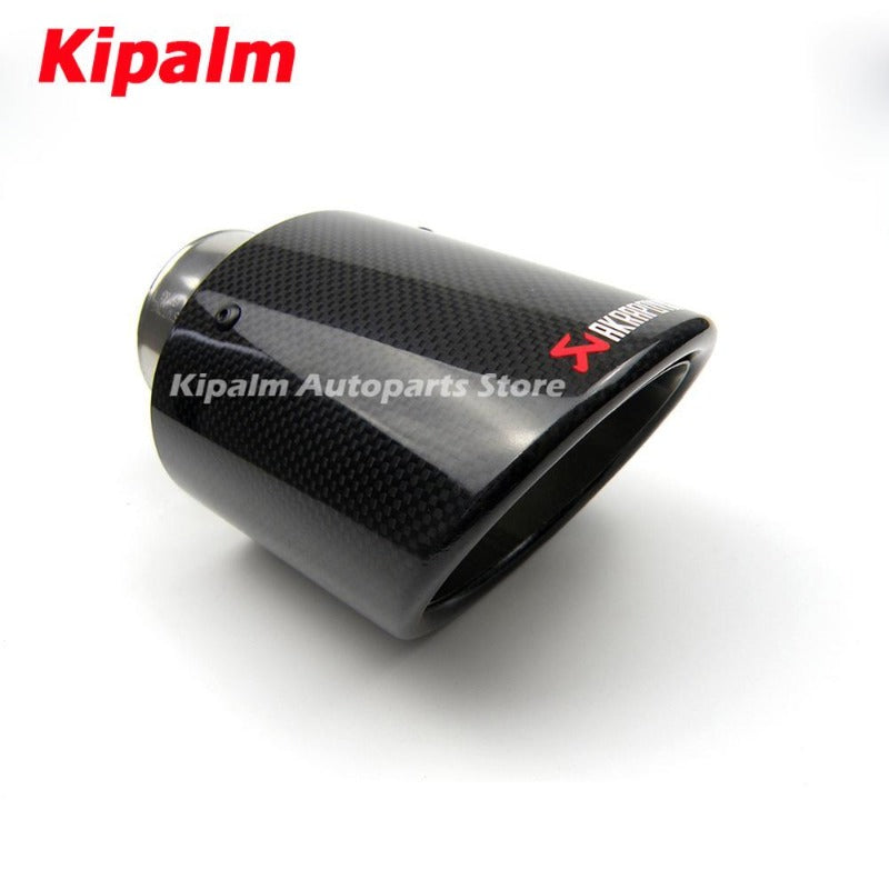 1pcs Universal Oval Slanted Akrapovic Carbon Fibre Car Exhaust Pipe Muffler Tip Glossy Black Carbon Fiber Curly Edge