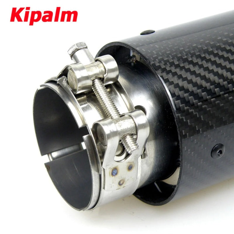 1PC Free Shipping Universal Style Glossy Carbon Fiber + 304 Stainless Steel Exhaust Muffler Tip Without Logo