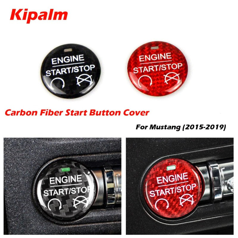 Kipalm For Ford Mustang Carbon Fiber Sticker Engine Start Stop Button Decoration Cover Car Styling For 2015-2019