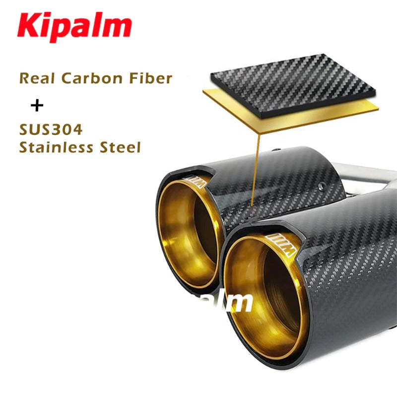BMW Series h-Style Dual Carbon Fiber Gold Stainless Steel Universal M Performance Exhaust Pipe End Pipes Muffler Tips