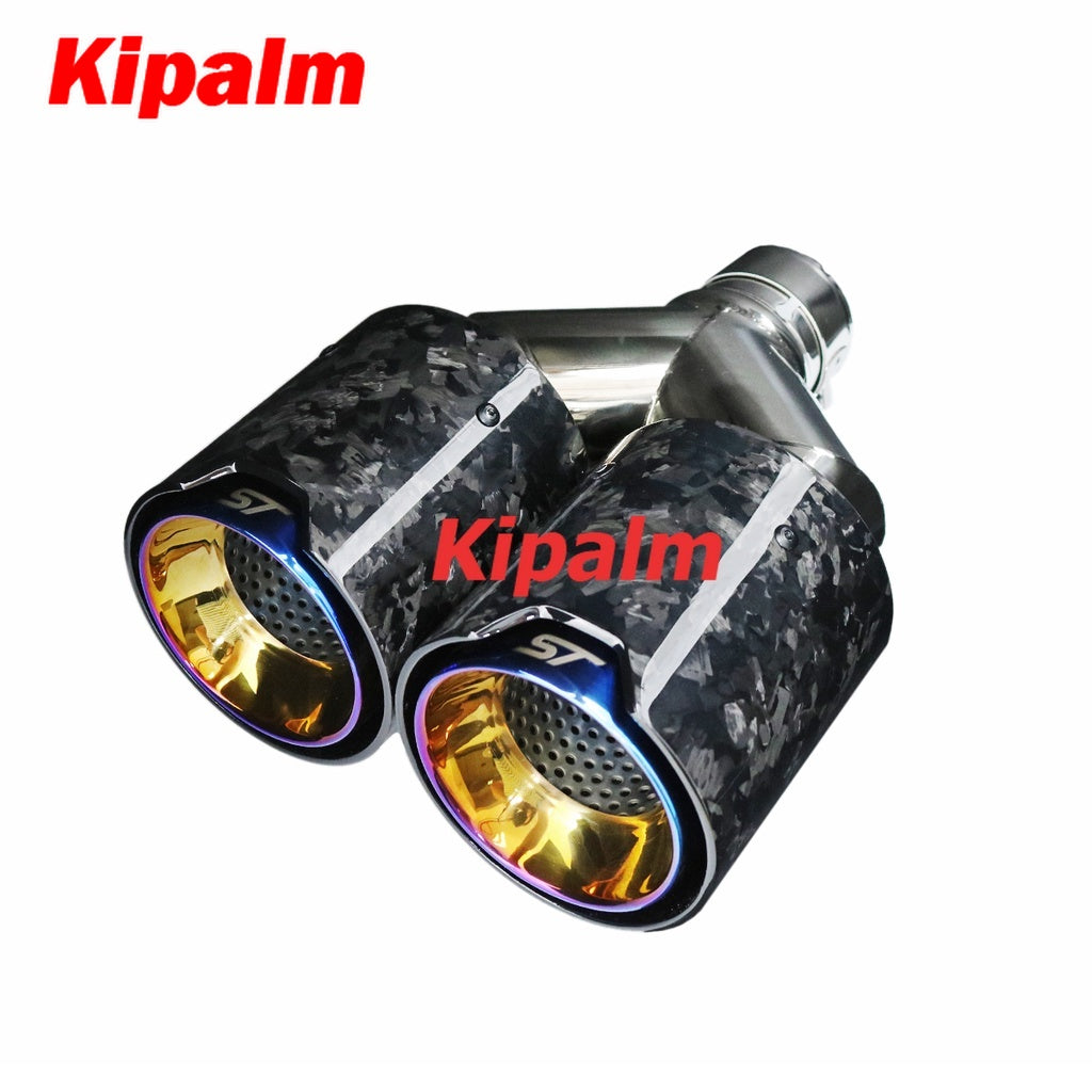 1pcs Y Style Dual-tips pipes Forged Carbon Fiber Stainless Steel Car Muffler Exhaust Tip for Ford Focus ST (BMW logo optional)