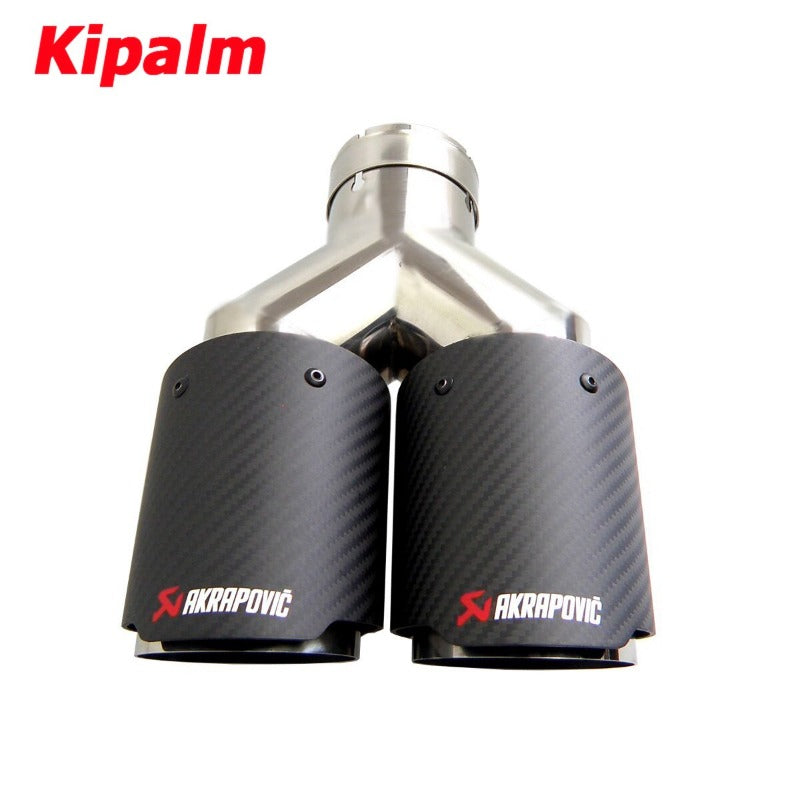 Dual Carbon Fiber + Stainless Steel Universal Auto Akrapovic Exhaust Tip Double End Pipe for BMW BENZ VW Golf Car Accessories