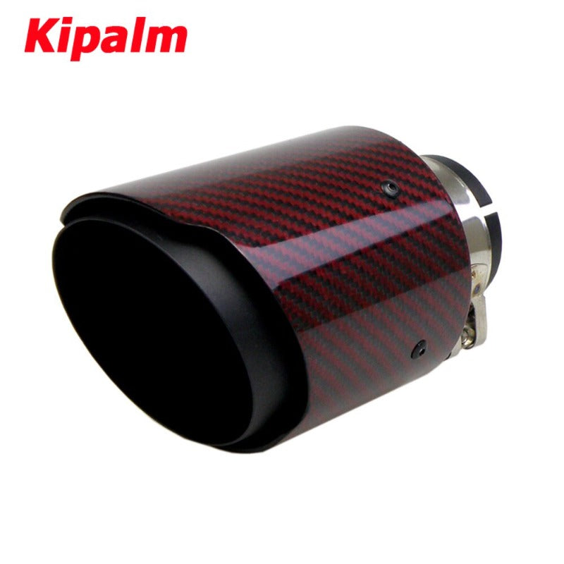 Red Glossy Twill Carbon Fibre Car Exhaust Tip Black Stainless Steel Muffler Tip Tail Pipe For BMW BENZ AUDI Car Accessories