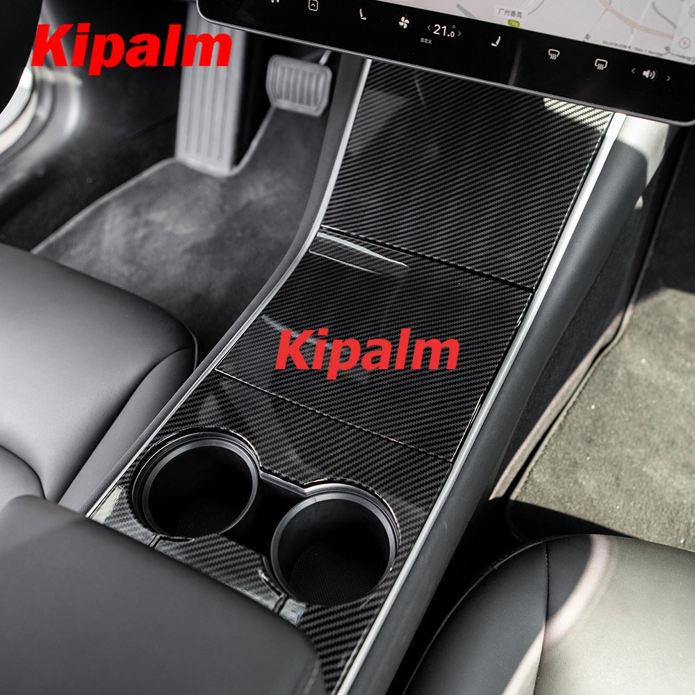 Real Hard Carbon Fiber Center Console Cover Trim Sticker for Tesla Model 3 Interior Modification 2017-2020