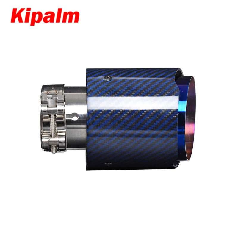 Unique Blue Carbon Fibre Car Exhaust Pipe Muffler Tip Glossy Twill Carbon Fiber Blue Coated T304 Stainless Steel Tips