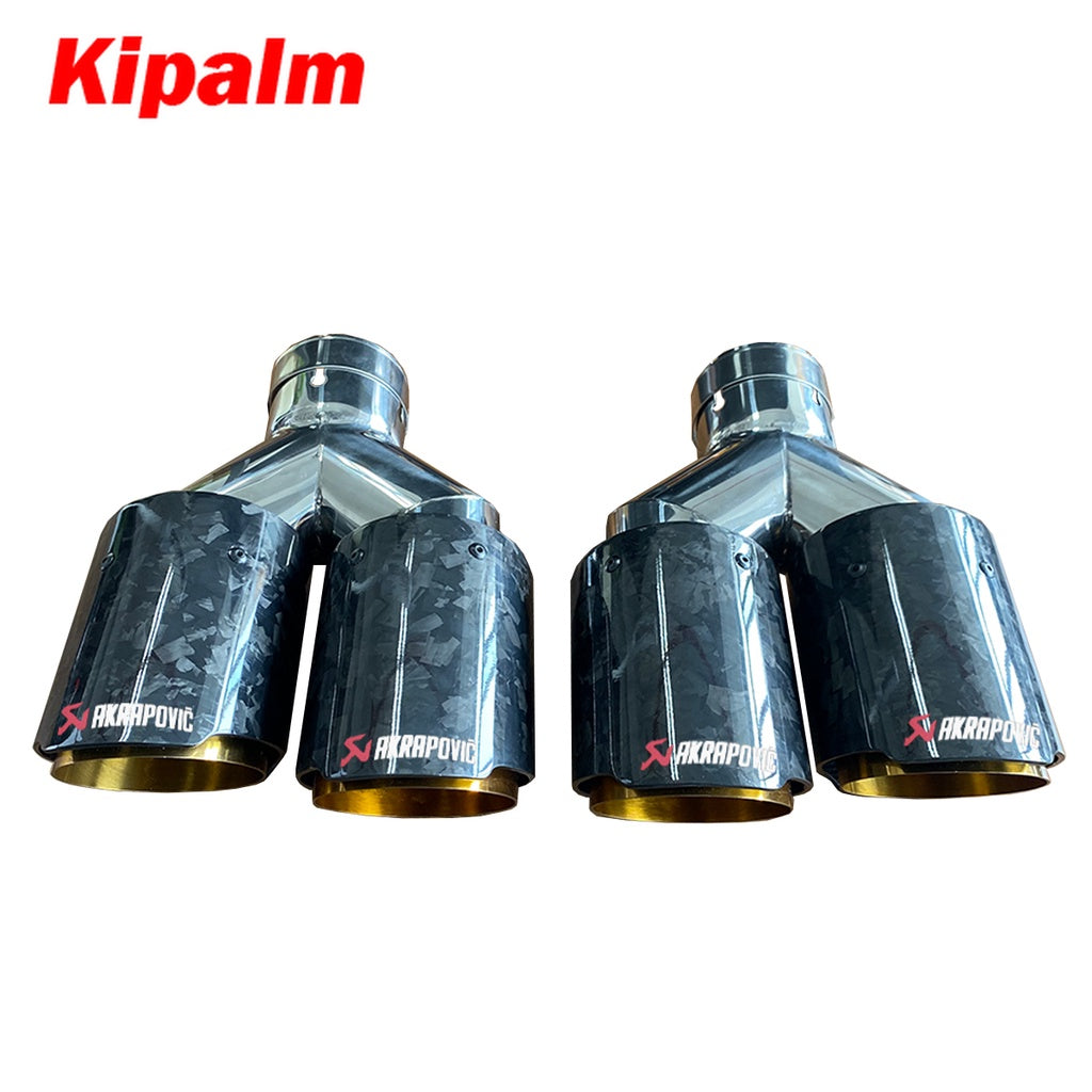 Kipalm Dual Forging Carbon Fiber Exhaust Pipe Muffler Tip with Golden Chrome Stainless Steel Inner Pipe