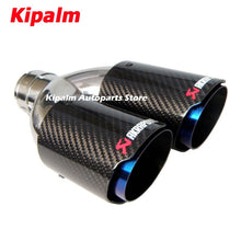 Load image into Gallery viewer, Dual Carbon Fiber + Stainless Steel Burnt Blue Universal Auto Akrapovic Exhaust Tip Double End Pipe for BMW BENZ VW Golf