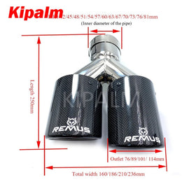 1 Pair Universal Dual Exhaust Pipes Curly Edge Remus Sport Glossy Carbon Fiber Muffler Tips for BMW AUDI GOLF MAZDA