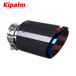 1pcs Universal Akrapovic Carbon Fiber Blue Coated Car Exhaust Pipe Tailtip Carbon Fiber Muffler Tip