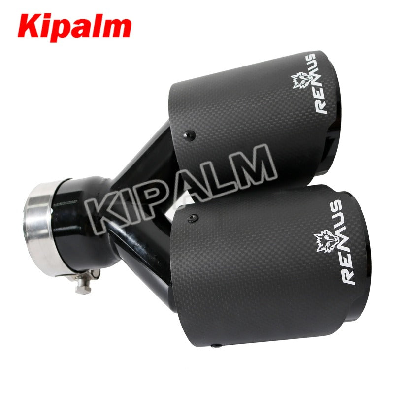 1piece Dual Pipes Equal Length Straight Cut Remus Sport Matte Carbon Fiber Exhaust Muffler Tips Black Inner Pipe for BMW AUDI