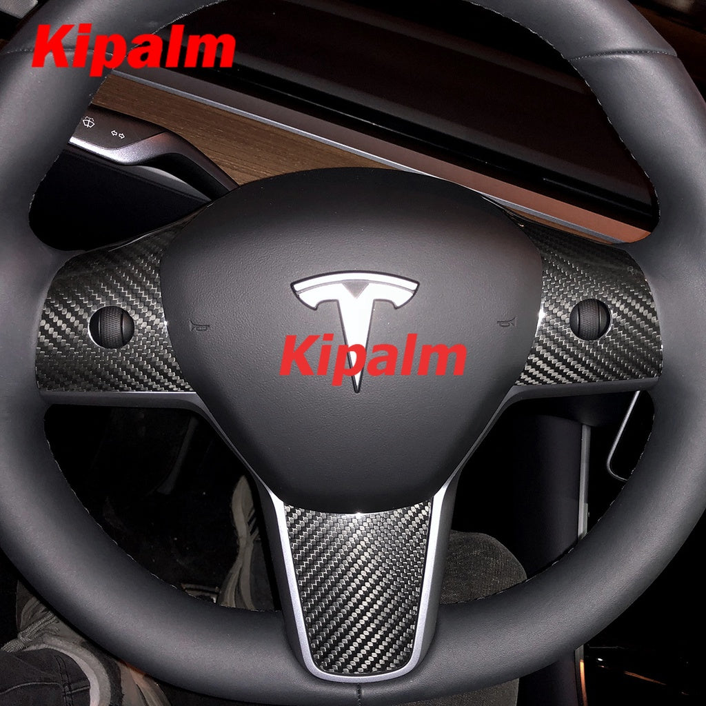 Real Carbon Fiber Steering Wheel Trim Sticker Cover for Tesla Model 3 Interior Modification 2017-2021