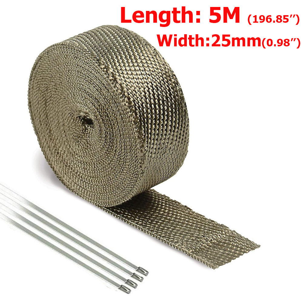 5M 10M 15M Motorcycle Exhaust Heat Wrap Roll with Stainless Ties Fiberglass Heat Shield Tape