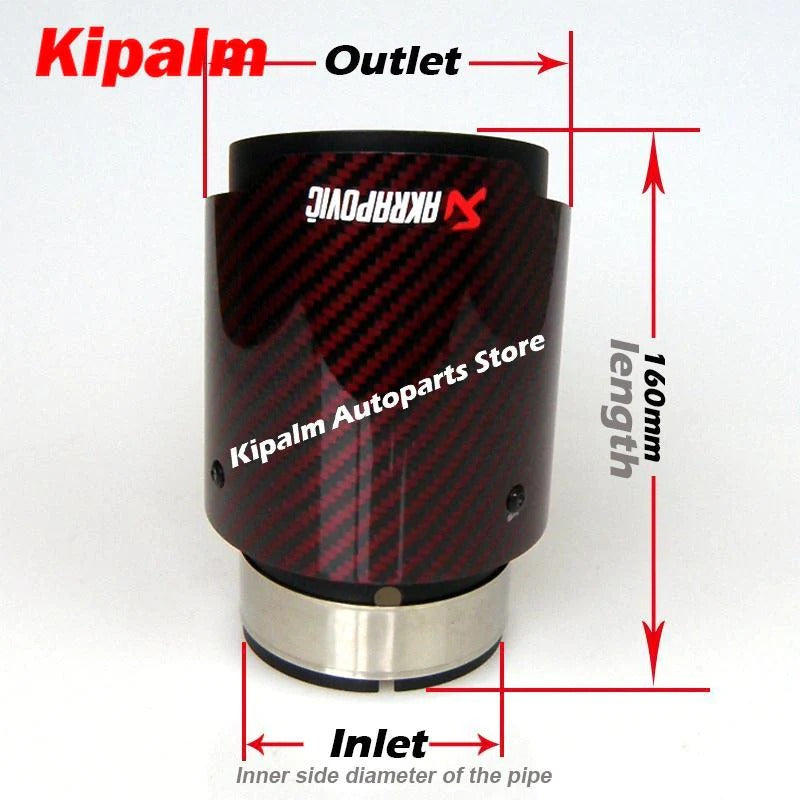 Universal Red Twill Carbon Fiber Akrapovic Car Exhaust Pipe Muffler Tip Black Coated Stainless Steel