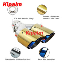 Load image into Gallery viewer, 1PC Universal Golden Dual Burnt Blue Stainless Steel Exhaust Tip Double End Pipe for BMW BENZ VW Golf TOYOTA