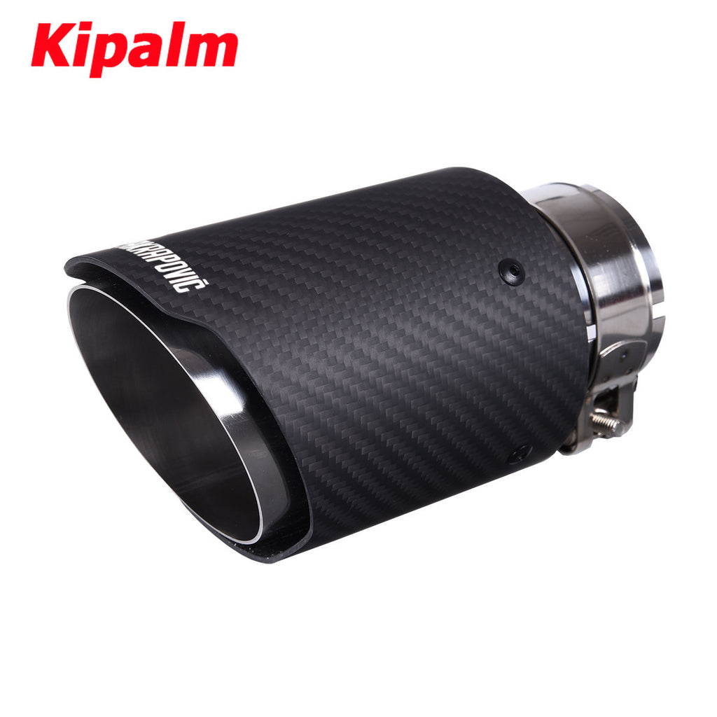 CARMON Twill Weave Matte Carbon Fiber Exhaust Pipe with Silver Stainless Steel for Straight Edge Muffler Tip Tailpipe