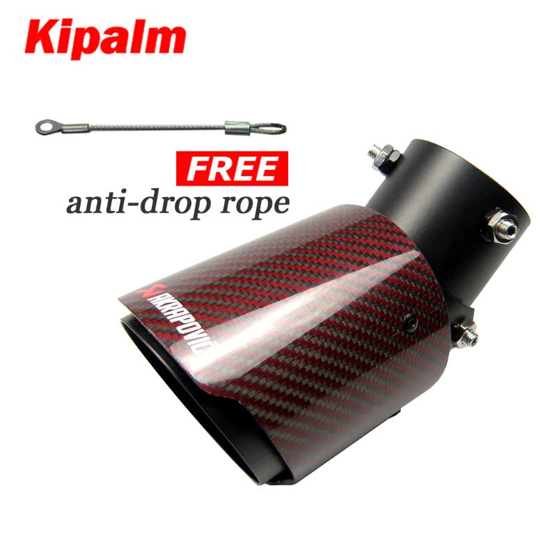 Red Angle Adjustable Bolt-On Akrapovic Carbon Fiber Exhaust Pipe with Anti-drop Rope Kicks FIT CRV RAV4 Altis SX4