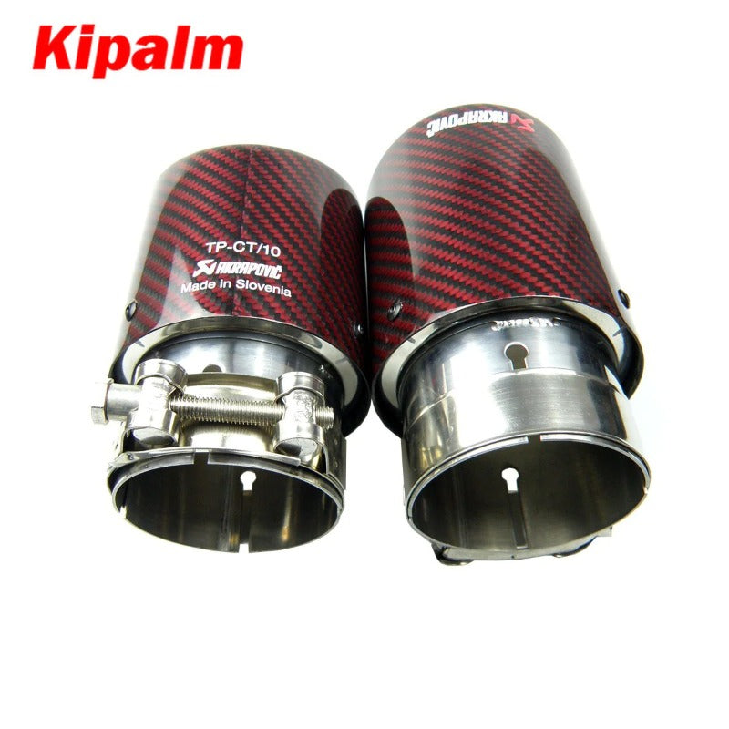 1PC Universal Akrapovic Red Carbon Fiber Exhausts Tip Muffler Tail Pipe Tip For BMW BENZ AUDI VW