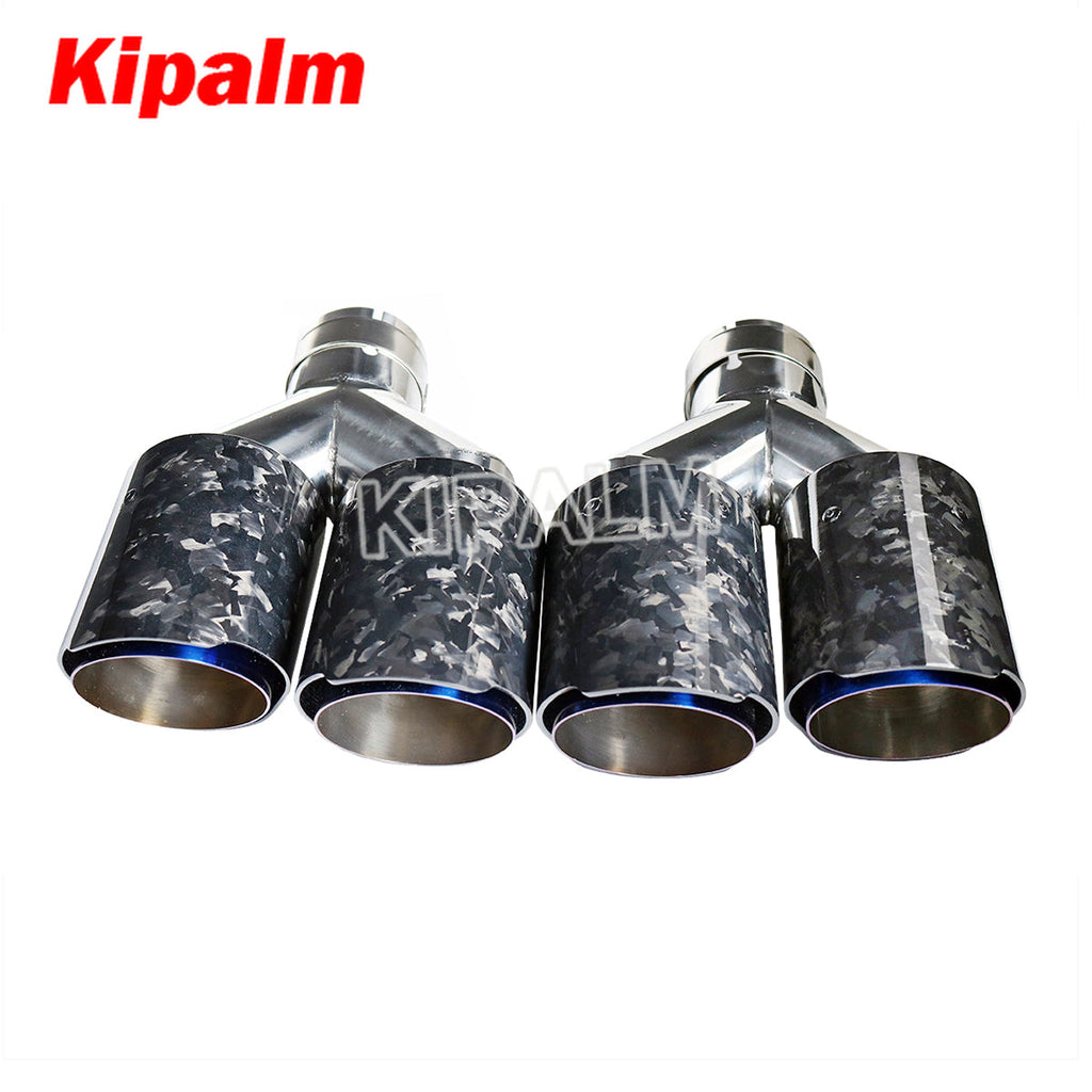 1 Pair Dual Pipe Y Style Forged Carbon Fiber + Burnt Blue Stainless Steel Exhaust Muffler Tips End Pipe for BMW BENZ VW