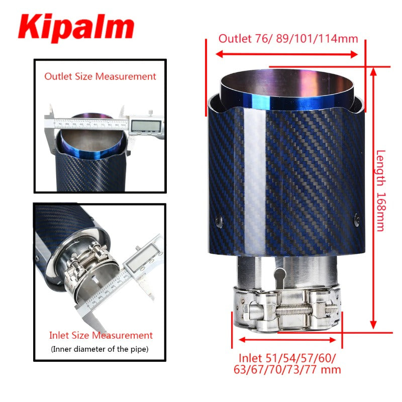 Unique Blue Carbon Fibre Car Exhaust Pipe Muffler Tip Glossy Twill Carbon Fiber Blue Coated T304 Stainless Steel Tips