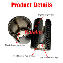 Load image into Gallery viewer, 1 Pair Universal Glossy Carbon FIber Clip on Style Exhaust Muffler Tips for BMW E90 E92 325i Polo Jetta MK6 Scirocco