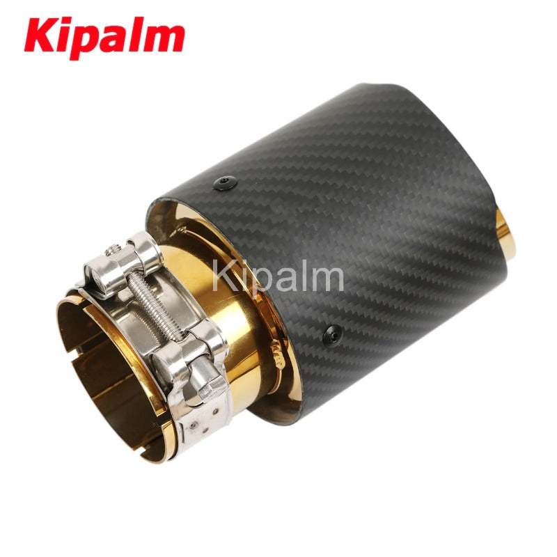 Matte Carbon with Gold Pipe Exhaust Muffler Tip Exhaust End Pipe Tail Pipe Tip with AK Logo