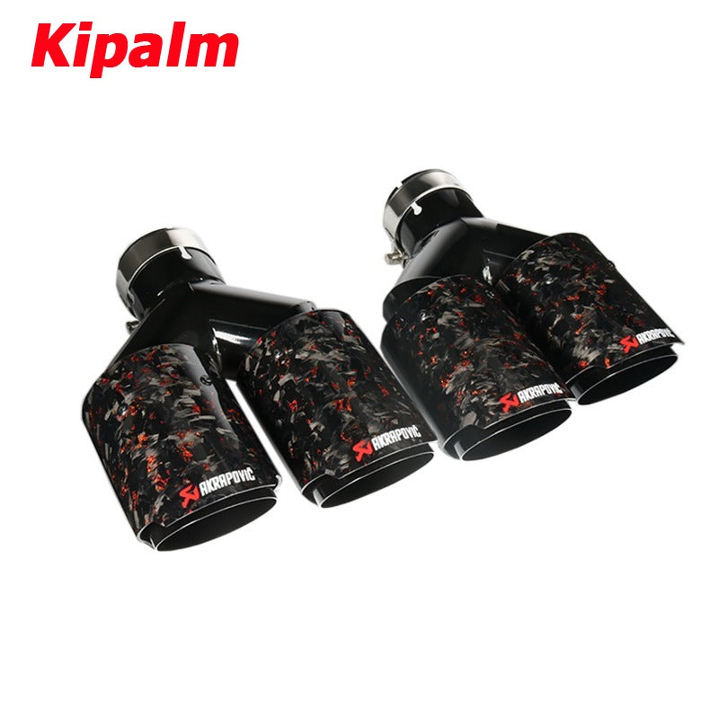 1Pair Carbon Fiber Dual Y Shape Gold Foil Red Forged  Exhaust Tip Akrapovic Muffler Pipe 304 Stainless Steel Tailtips