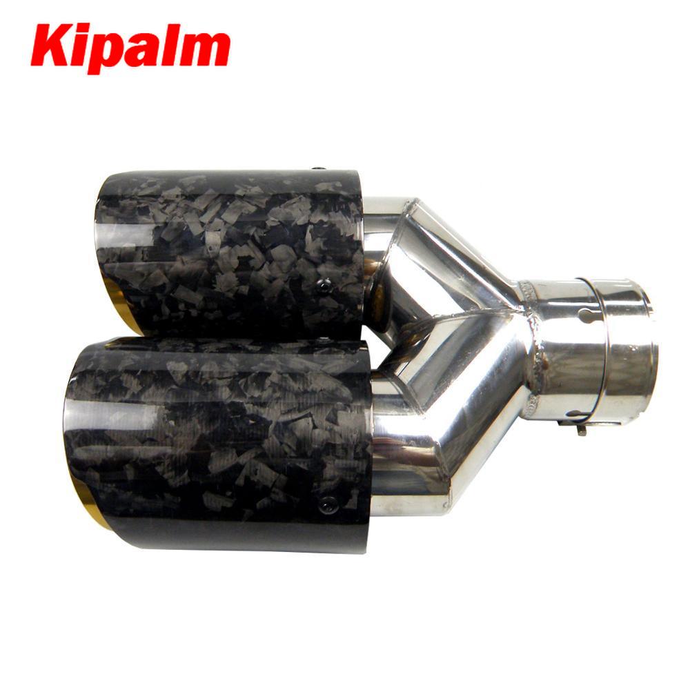 Kipalm Dual Forging Carbon Fiber Exhaust Pipe Muffler Tip with Golden Chrome Stainless Steel Inner Pipe for BMW BENZ VW Golf