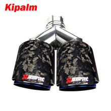 Load image into Gallery viewer, Kipalm Forged Carbon Fiber Dual Tips Exhaust Pipe Muffler Tip with Blue Burnt Stainless Steel Inner Pipe Muffler Cutter