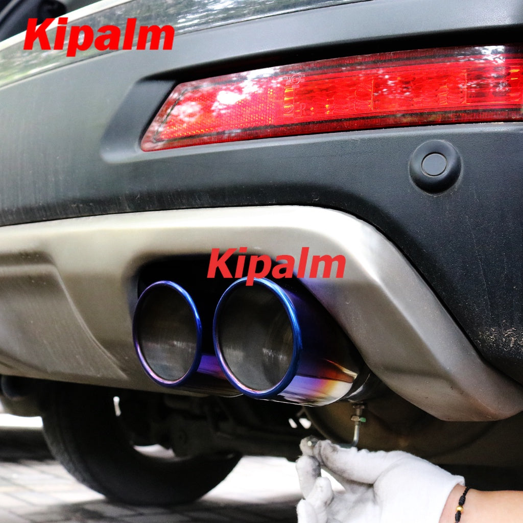 Universal Adjustable Dual Pipe Burnt Blue Stainless Steel Exhaust Tip Tail End Pipe One Change Twin Muffler Tips