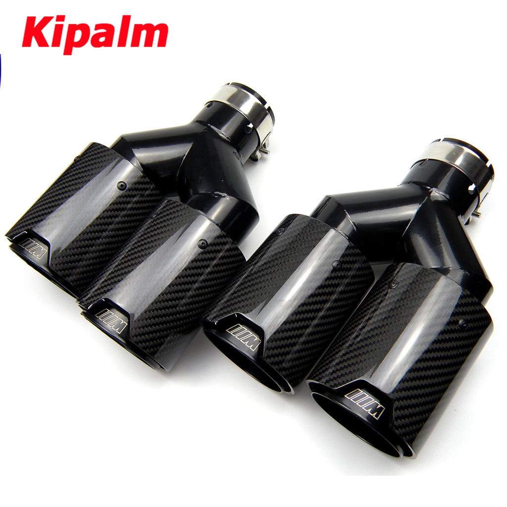 Dual Carbon Fiber + Black Stainless Steel Universal M performance Carbon Fiber Exhaust Tips End Pipes Muffler tips for BMW