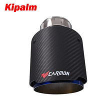 Load image into Gallery viewer, CARMON Twill Weave Matte Carbon Fiber Exhaust Pipe Straight Edge with Blue Burnt Stainless Steel Muffler Tip Tailpipe