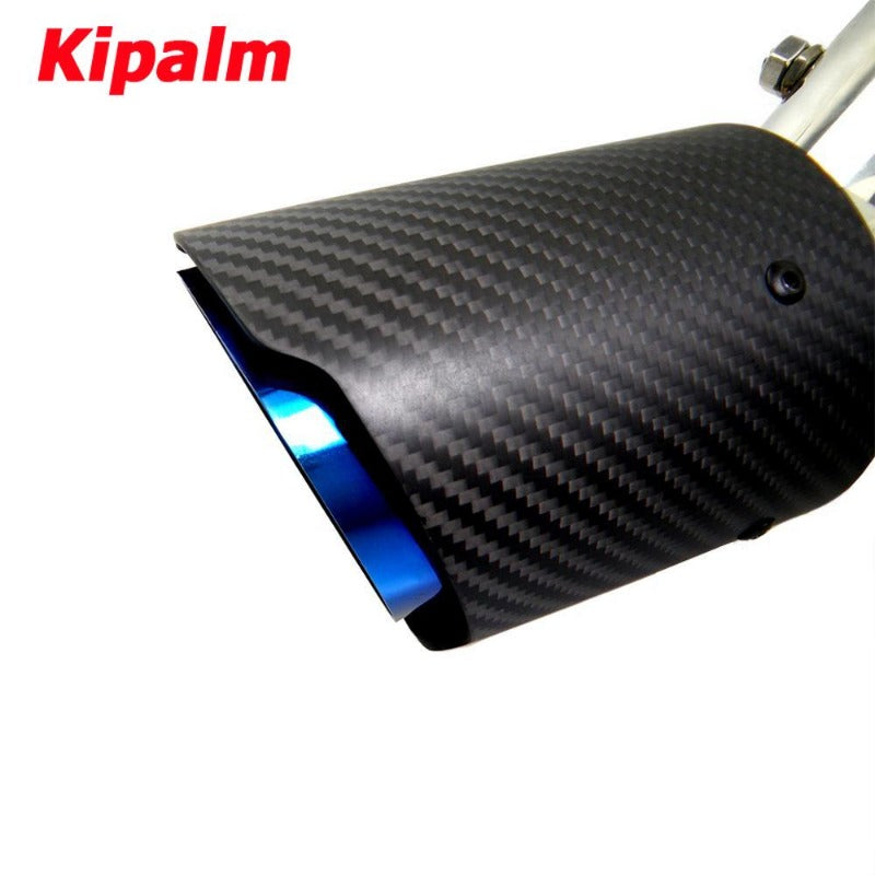 1PC No Logo Angle Adjustable Exhaust Tip Straight Edge Burnt Blue Carbon Fiber Muffler Tip for Toyota