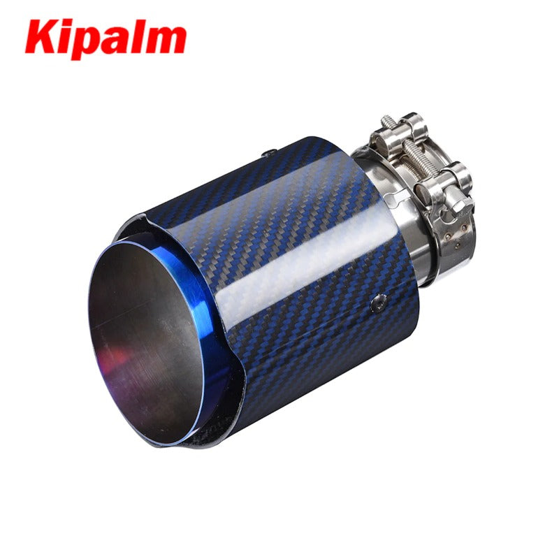 Unique Blue Carbon Fibre Car Exhaust Pipe Muffler Tip Glossy Twill Carbon Fiber Blue Coated T304 Stainless Steel Tips