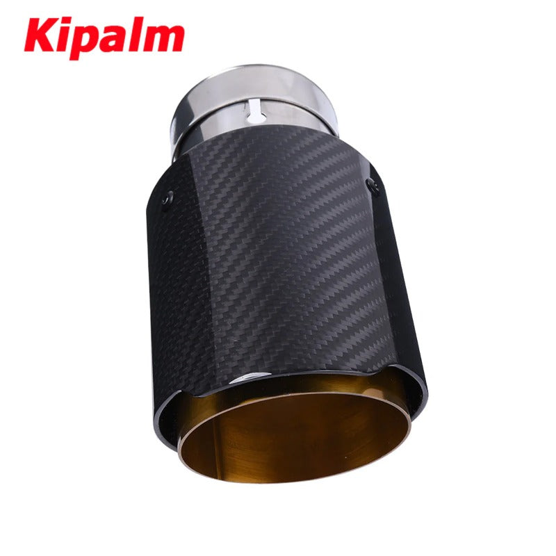 1PC Universal Golden Inner Pipe Glossy Black Twill Carbon Fiber Exhaust Muffler Tip Tail Pipe For BMW BENZ AUDI Without Logo