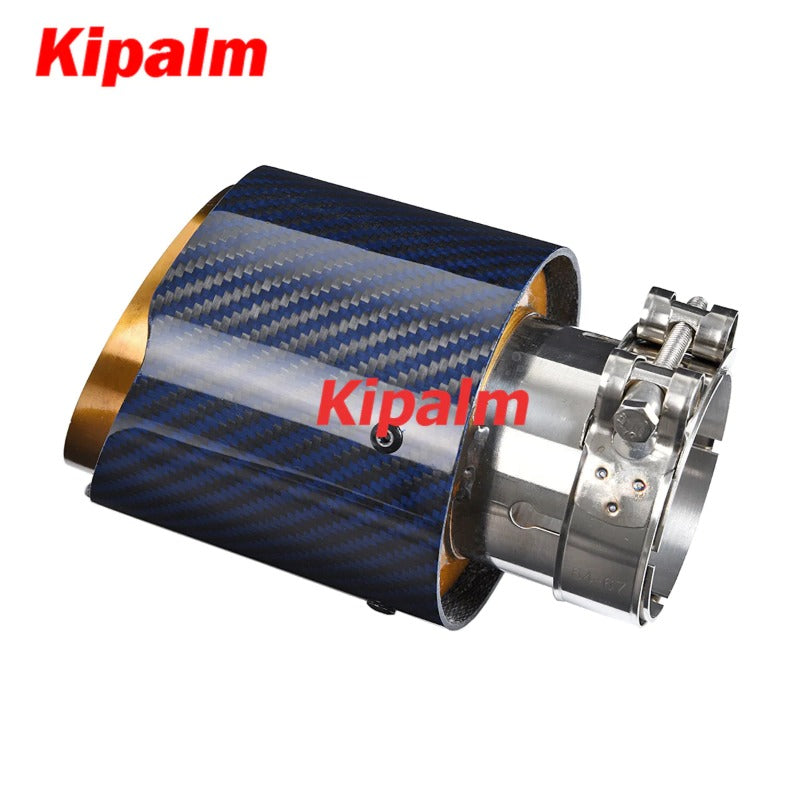 Unique Blue Carbon Fibre Car Exhaust Pipe Muffler Tip Glossy Twill Gloden T304 Stainless Steel Tips