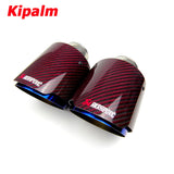 Universal Akrapovic Carbon Fiber Car Exhaust Pipe Muffler Tip Glossy Red Twill Carbon Fiber Cover + Burnt Blue Stainless Steel