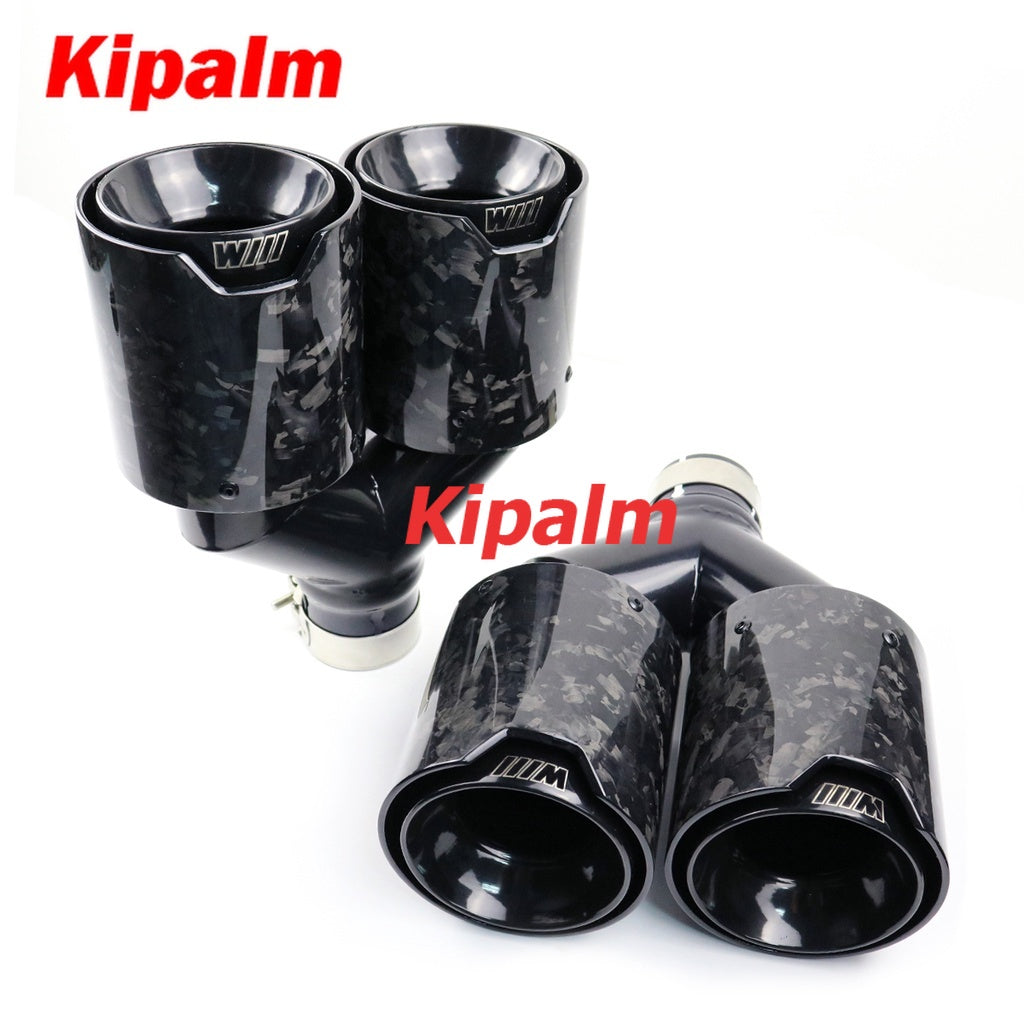 1 Pair BMW Y-Style Forged Carbon Fiber Black Stainless Steel Exhaust Tips Muffler Pipe For M3 M4