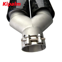 Load image into Gallery viewer, Universal Forged Dual Carbon Fiber BMW M Performance Style Y-Style 304 Stainless Steel Exhaust Muffler Pipe