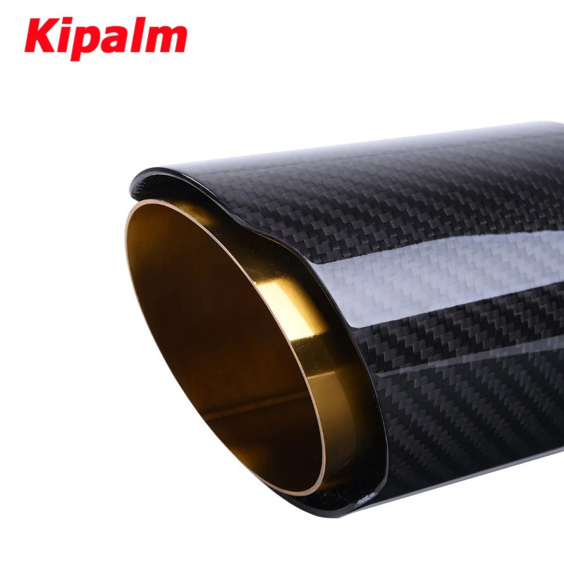 1PC Universal Golden Inner Pipe Glossy Black Twill Carbon Fiber Exhaust Muffler Tip Tail Pipe For BMW BENZ AUDI Without Logo