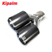 Load image into Gallery viewer, Dual Pipes Equal Length Remus Sport Glossy Carbon Fiber Exhaust Muffler Tips Glossy Blue Inner Pipe for BMW AUDI