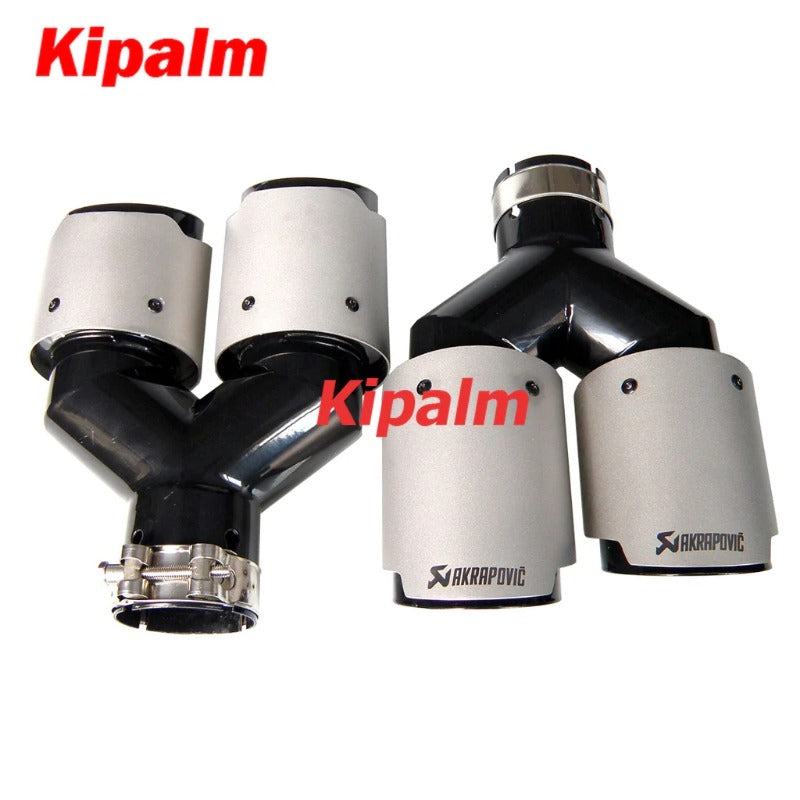 Y Style Dual Black Matte Stainless Steel  Exhaust Tips Akrapovic End Pipes Muffler Tips